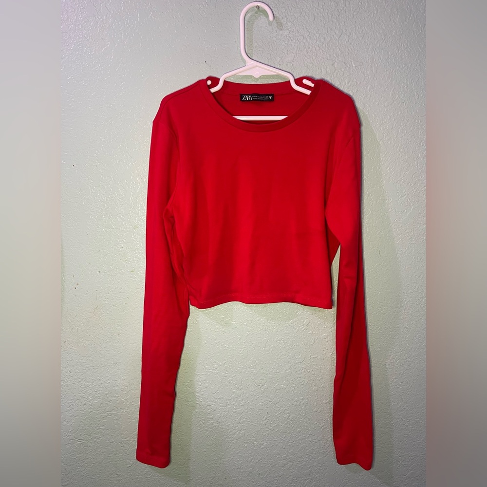 Zara Vibrant Red Long Sleeve Crop Top
